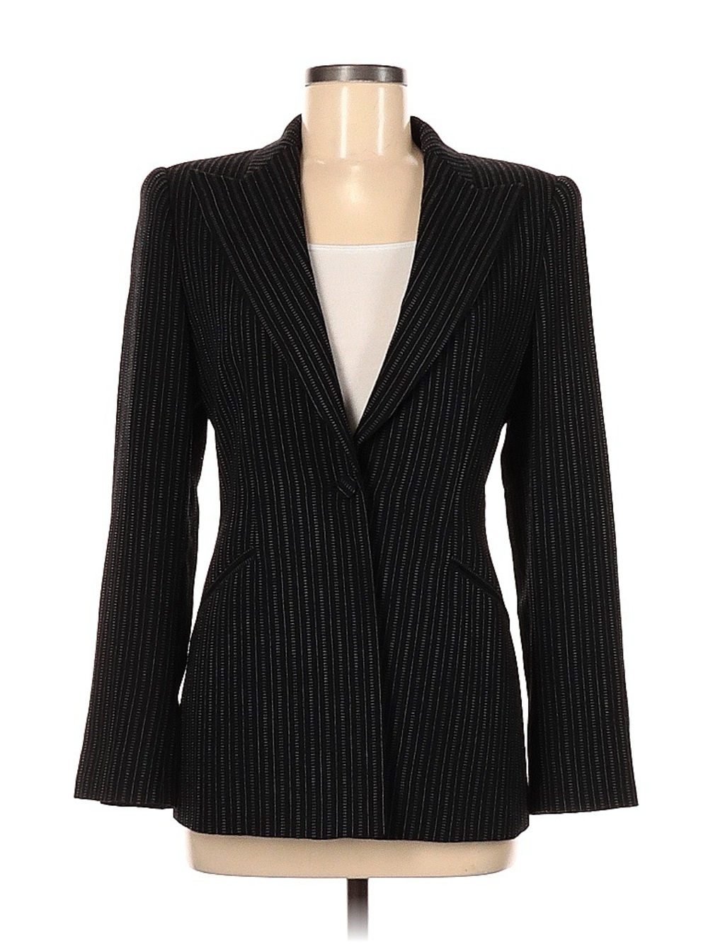 Giorgio Armani Black Pinstripe Single-Button Blazer